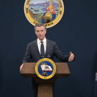 Gov. Newsom speaks at a press conference announcing emergency regulations on hemp products in California.