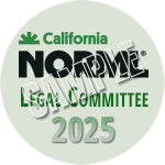 Logo with green text displaying "California NORML Legal Committee 2025" and a "SAMPLE" watermark across the image, ideal for business membership badges. CA Norml